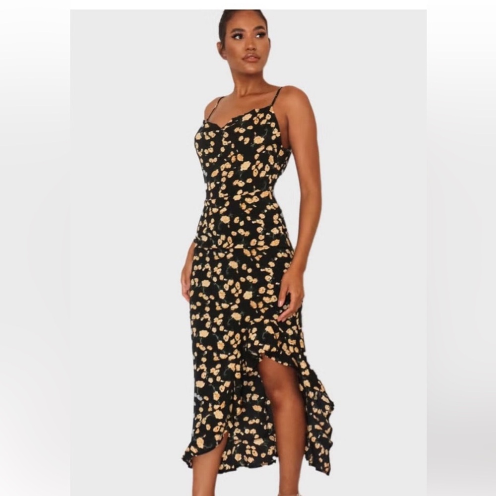 MISSGUIDED black and yellow floral dress